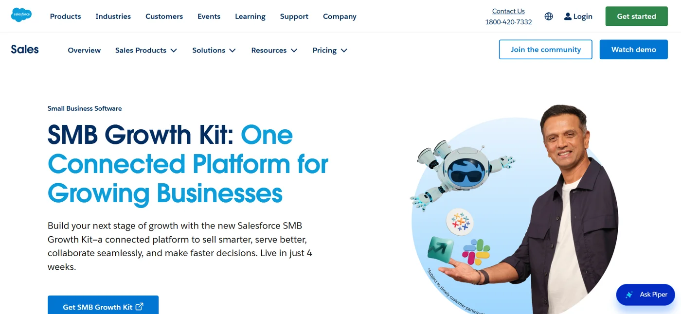 Salesforce Sales Cloud SMB Growth Kit page, the most customizable of the sales analytics tools covered for growing teams