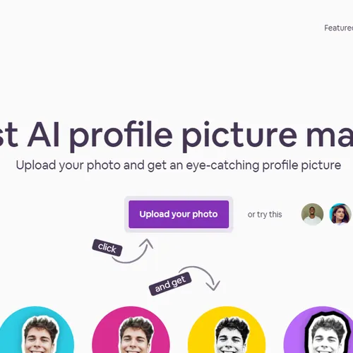 Picofme.io homepage showing the AI profile picture maker upload tool and sample template previews